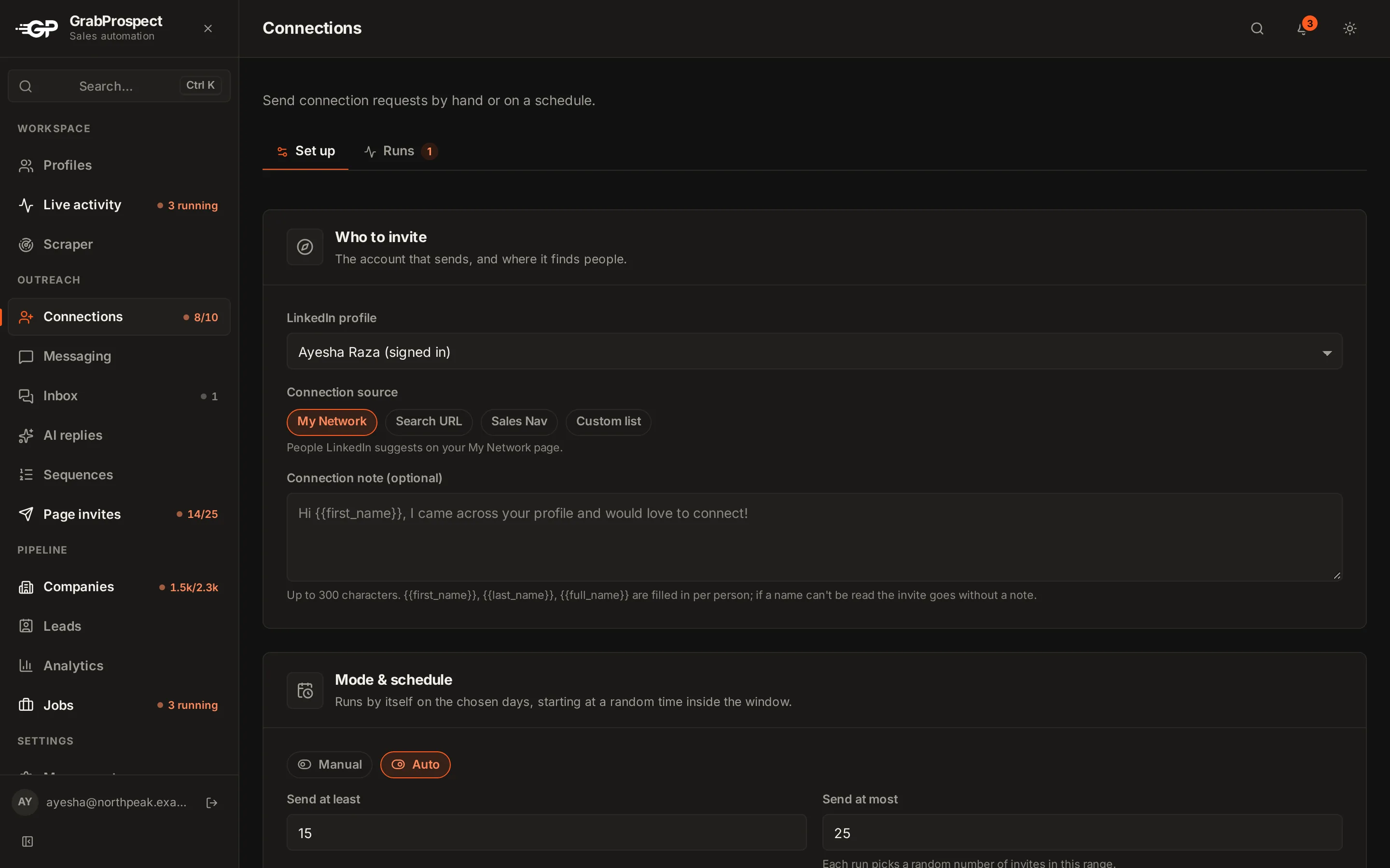Connection invites with personal notes